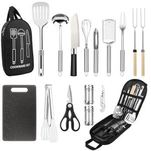 16-Piece Stainless Steel Camping Cooking Utensils Set