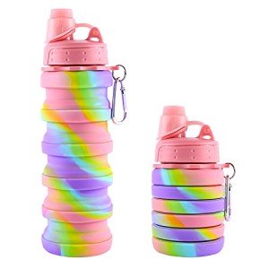 Rainbow Collapsible Silicone Water Bottles - BPA Free