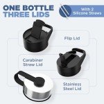 40 oz Stainless Steel Hydration Flask with 3 Lids