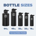 40 oz Stainless Steel Hydration Flask with 3 Lids