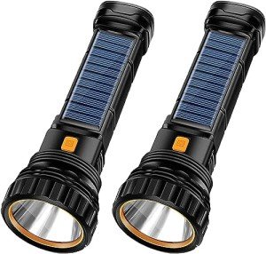 Solar LED Flashlights with Emergency Strobe Light (2PC)