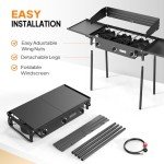 Portable 3-Burner Propane Stove with Wind Shield