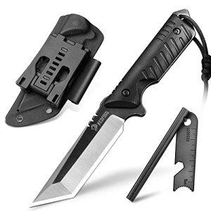 Tactical Survival Knife with Fire Starter & Sheath
