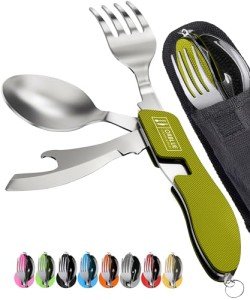 Portable 4-in-1 Camping Utensils Set - Neon Green