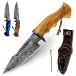 Damascus Fixed Blade Knife with Holster for Outdoors