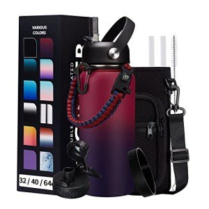 Insulated 32OZ Water Bottle with Straw & Sleeve
