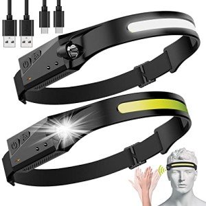 Rechargeable LED Headlamps with Motion Sensor - 2 Pack