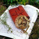Vintage Brass Sundial Compass with Leather Case