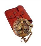 Vintage Brass Sundial Compass with Leather Case