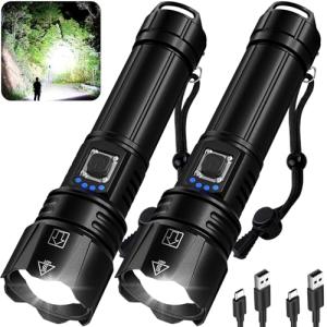 Super Bright Rechargeable LED Flashlights - 2 Pack