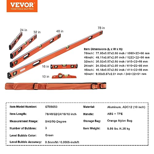 VEVOR Magnetic Torpedo Level Set with Bubble Vials