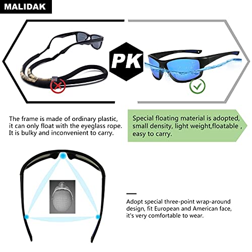 MALIDAK Sports Floating Sunglasses for Men Women Polarized Kayaking Sunglasses With Anti-Seawater Corrosion Lenses