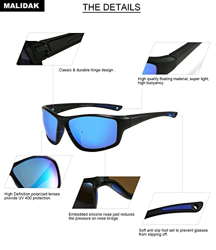 MALIDAK Sports Floating Sunglasses for Men Women Polarized Kayaking Sunglasses With Anti-Seawater Corrosion Lenses