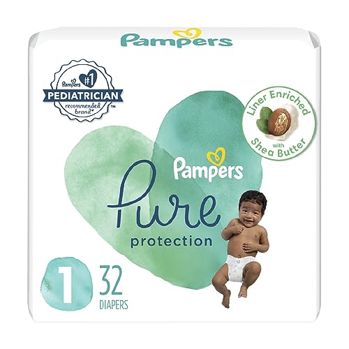 Pampers Pure Protection Diapers, Newborn/Size 1, 32 Count