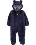 Carter's Navy Sherpa Hooded Bunting Pram, 0-9 Months
