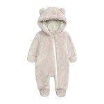 Beige Fleece-Lined Baby Snowsuit Hooded Romper
