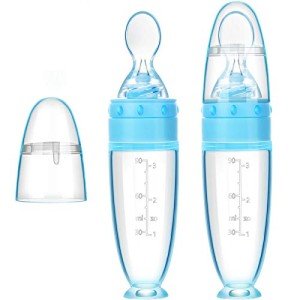 Silicone Baby Feeding Spoons with Stand - Blue