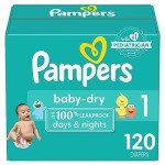 Pampers Baby-Dry Size 1 Disposable Diapers, 120 Count