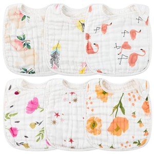 6-Pack Muslin Cotton Baby Bibs - Adjustable & Absorbent