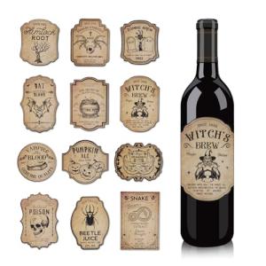 Halloween Wine Bottle Labels - 36 Stickers Set