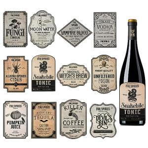 Halloween Wine Bottle Labels - 36 Waterproof Stickers