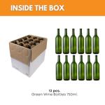 Green Glass Wine Bottles, 750 ml (12 Pack)