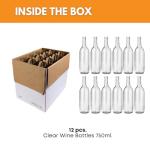 FastRack 750ml Clear Bordeaux Wine Bottles - 12 Pack