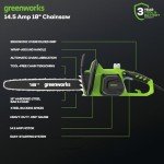 Greenworks 14.5 Amp 18" Electric Chainsaw, Model 20332