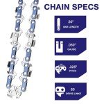 Funkywoo 4-Pack 20" Chainsaw Chains .325" Pitch