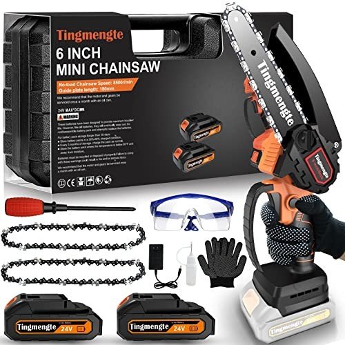 Cordless 6-Inch Mini Chainsaw with Charger and Batteries