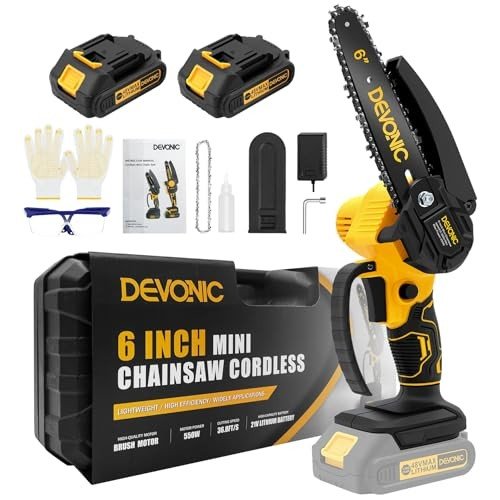 DEVONIC 6-Inch Cordless Mini Chainsaw with Batteries