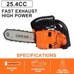 LEAQU 12-Inch Gas Chain Saw, 25.4CC Power