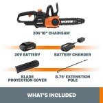 Worx 20V 10" Cordless Pole Chain Saw