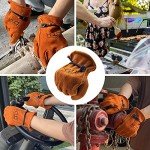 HLDD HANDLANDY Deerskin Leather Work Gloves for Men or Women, Fire Resistance Heavy Duty Gloves for Tig/Mig Welding, Gardening, Construction, Chainsaw, Farm, Ranch, BBQ etc