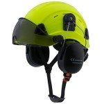 LOHASWORK ANSI Z89.1 Hard Hat with Visor and Ear Protection,OSHA Arborist Helmet Hard Hat Ear Muffs Visor for Chainsaw Forestry Construction Tree Work(A91 Lime+Tinted Visor+Earmuff)