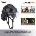 LOHASPRO Arborist Forestry Helmet Safety Hard Hat with Visor and Ear Muffs Carbon Fiber Hard Hat for Logging Chainsaw Helmet Mowing(Black Graphite Pattern with Clear Visor+Earmuffs)