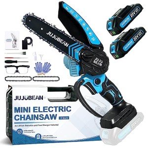 JUJUBEAN Mini Chainsaw 2024-6 Inch Battery-Powered Electric Chainsaw Kit with Rechargeable Batteries, Charger, and Carry Case - Handheld Tree Trimmer, Branch Cutter, Limb Clipper