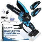 JUJUBEAN Mini Chainsaw 2024-6 Inch Battery-Powered Electric Chainsaw Kit with Rechargeable Batteries, Charger, and Carry Case - Handheld Tree Trimmer, Branch Cutter, Limb Clipper