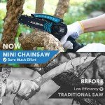 JUJUBEAN Mini Chainsaw 2024-6 Inch Battery-Powered Electric Chainsaw Kit with Rechargeable Batteries, Charger, and Carry Case - Handheld Tree Trimmer, Branch Cutter, Limb Clipper
