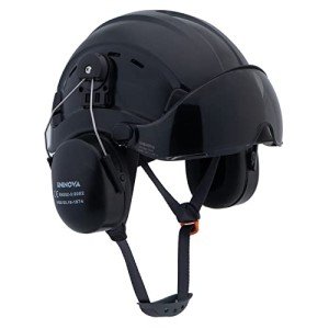 Forestry Helmet Chainsaw Helmet Arborist Helmet with Visor and Ear muffs Hearing Protection OSHA Safety Hard Hat Woodwork Tree Service Garden Work Helmet Hardhats(091 Black+Smoked Visor+Earmuff)