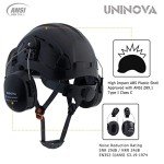 Forestry Helmet Chainsaw Helmet Arborist Helmet with Visor and Ear muffs Hearing Protection OSHA Safety Hard Hat Woodwork Tree Service Garden Work Helmet Hardhats(091 Black+Smoked Visor+Earmuff)