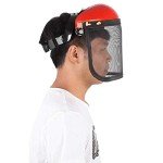 Mrisata Mesh Safety Helmet, Full Face Safety Helmet Hat with Mesh Visor for Industrial Chainsaw Gardening Logging Brushcutter Forestry Mesh Mower Helmet (Red)