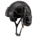 Hard Hats Construction Safety Helmet, LOHASTAR Vented ANSI Z89.1 Approved Work Helmet for Forestry Chainsaw Arborist Logging Helmet(A2 Black Smoked Visor+Earmuff)