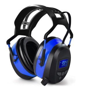 Gardtech Hearing Protection Ear muffs With Bluetooth, NRR 29dB Noise Reduction Wireless Earmuffs with Rechargeable Battery, FM Radio Headphones for Mowing - 2024 Upgraded LCD Display, Blue