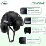 Hard Hats Construction Safety Helmet, LOHASTAR Vented ANSI Z89.1 Approved Work Helmet for Forestry Chainsaw Arborist Logging Helmet(A2 Black Smoked Visor+Earmuff)