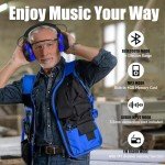Gardtech Hearing Protection Ear muffs With Bluetooth, NRR 29dB Noise Reduction Wireless Earmuffs with Rechargeable Battery, FM Radio Headphones for Mowing - 2024 Upgraded LCD Display, Blue