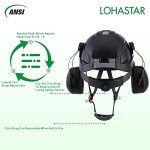 Hard Hats Construction Safety Helmet, LOHASTAR Vented ANSI Z89.1 Approved Work Helmet for Forestry Chainsaw Arborist Logging Helmet(A2 Black Smoked Visor+Earmuff)