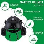 Hard Hats Construction Safety Helmet, LOHASTAR Vented ANSI Z89.1 Approved Work Helmet for Forestry Chainsaw Arborist Logging Helmet(A2 Black Smoked Visor+Earmuff)