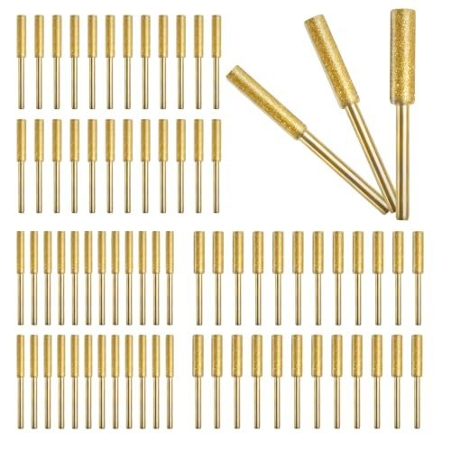GIWOSK 72Pcs Diamond Chainsaw Sharpener Kits 1/8" Shank, High Hardness Titanium Plated Burr Grinding Stone Chainsaw Sharpening Kit Diamond for Stone Jewelry Wood Crafts, 5/32'', 3/16'', 7/32''