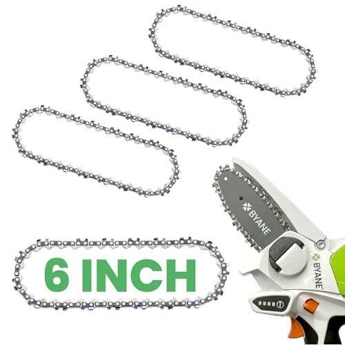 BYANE 6 Inch Mini Cutter Chainsaw Chain, 2024 New Version, 6 Inch 1/4" LP Pitch, .043'' Gauge, 37 Drive Links, Fits All 6 inch Cordless Electric Portable Battery Handheld Chainsaws (4 Chains)